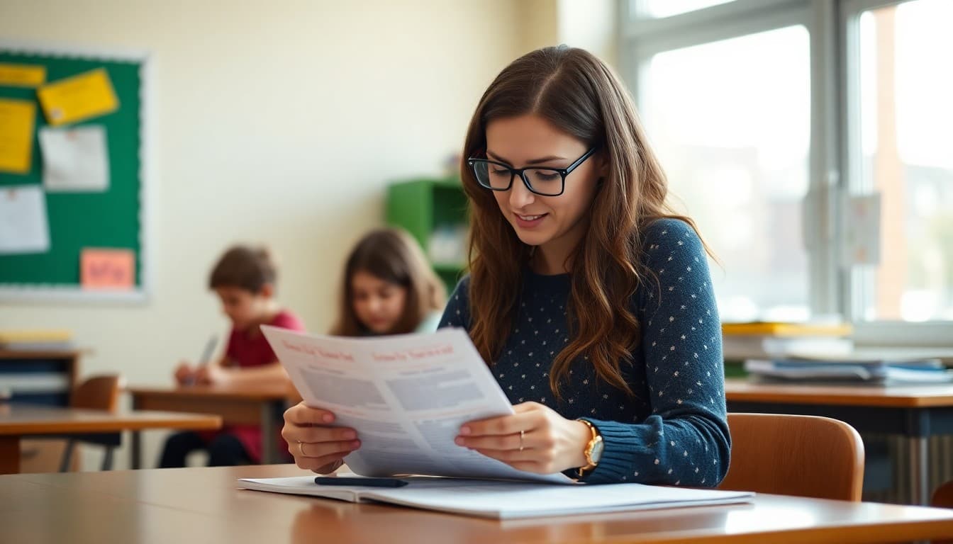 Elementary school teacher preparing a newsletter about weekly spelling words and study strategies for K-5 families