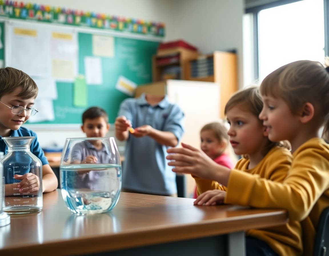 Elementary classroom activity related to the water cycle and Earth science unit with engaged students
