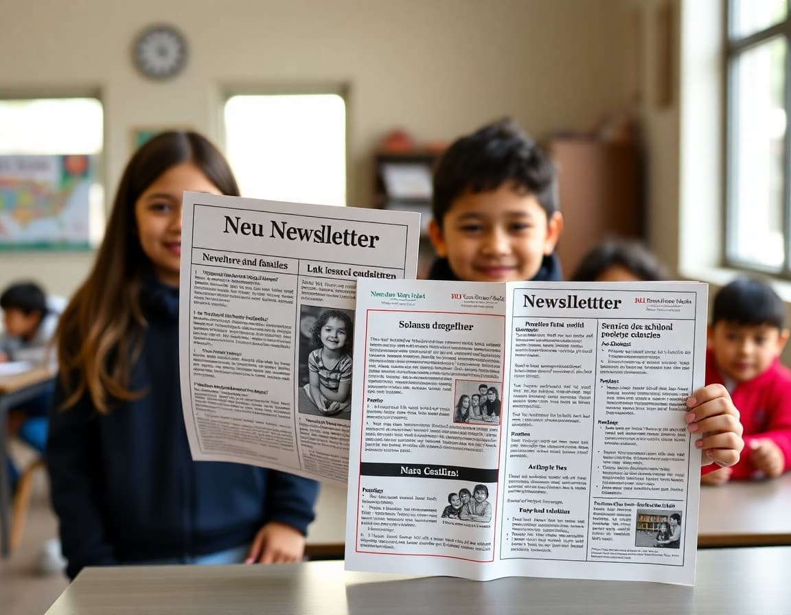 Bilingual school newsletter displayed with Spanish and English sections side by side for families