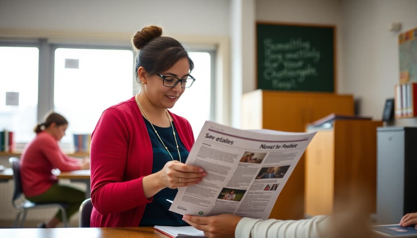 Iowa ELL teacher preparing Spanish bilingual newsletter for meatpacking community families in Marshalltown