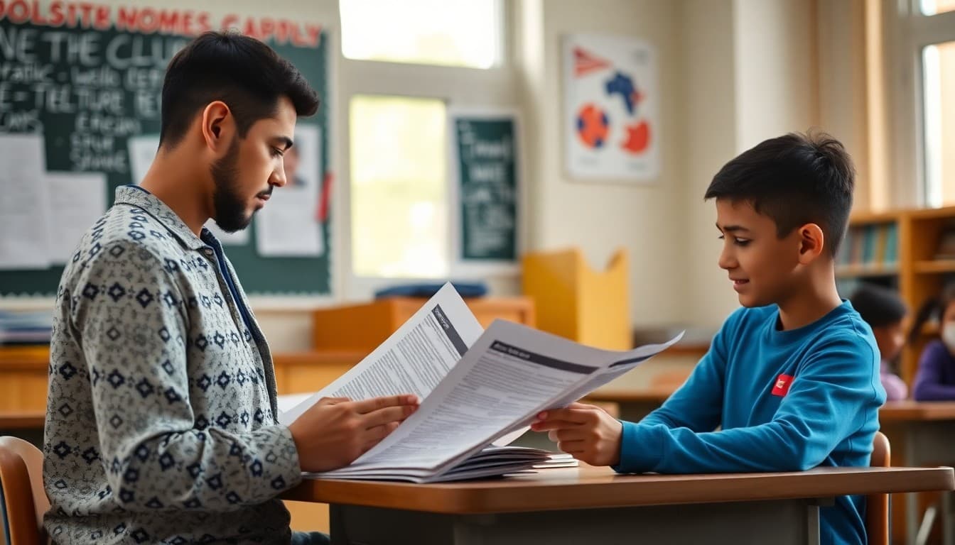 Michigan ELL teacher in Dearborn preparing Arabic and Spanish bilingual newsletters for multilingual families