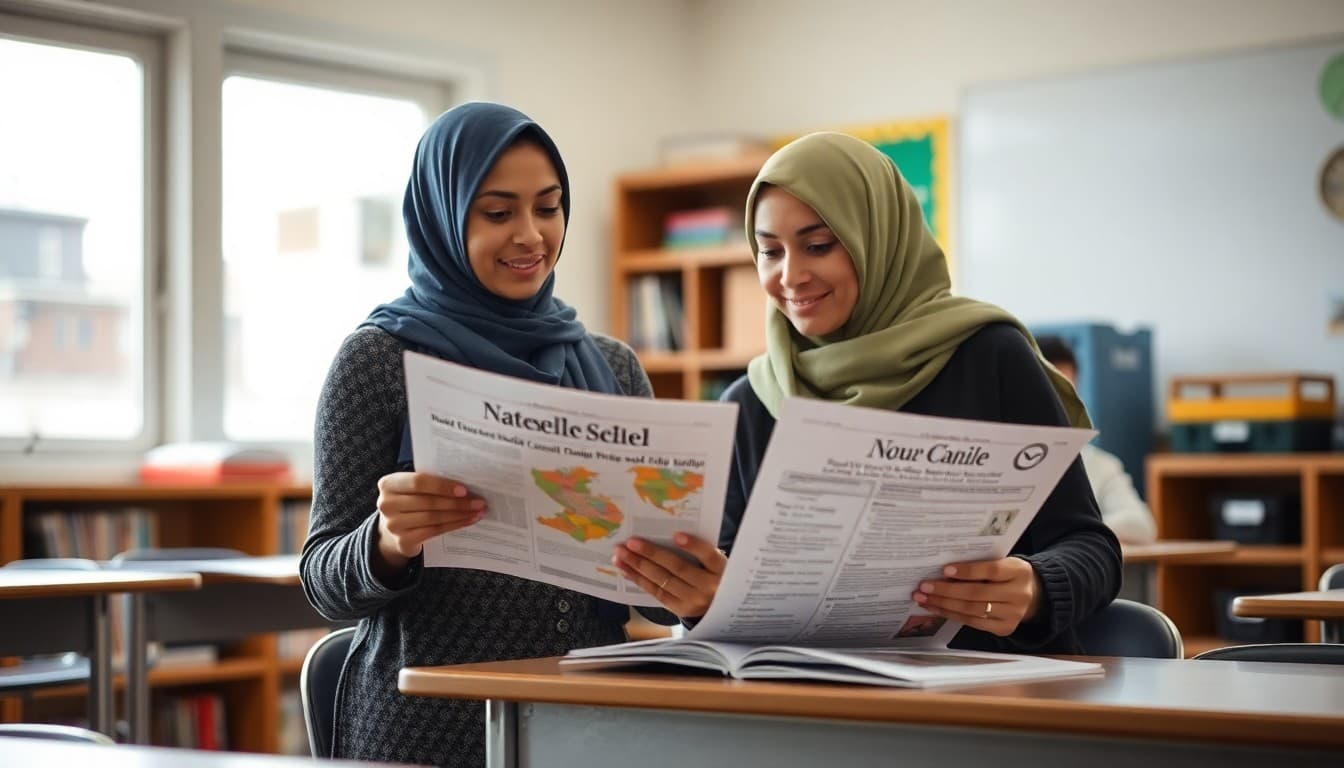 Minnesota ELL teacher in Minneapolis preparing Somali and Hmong newsletters for diverse school families