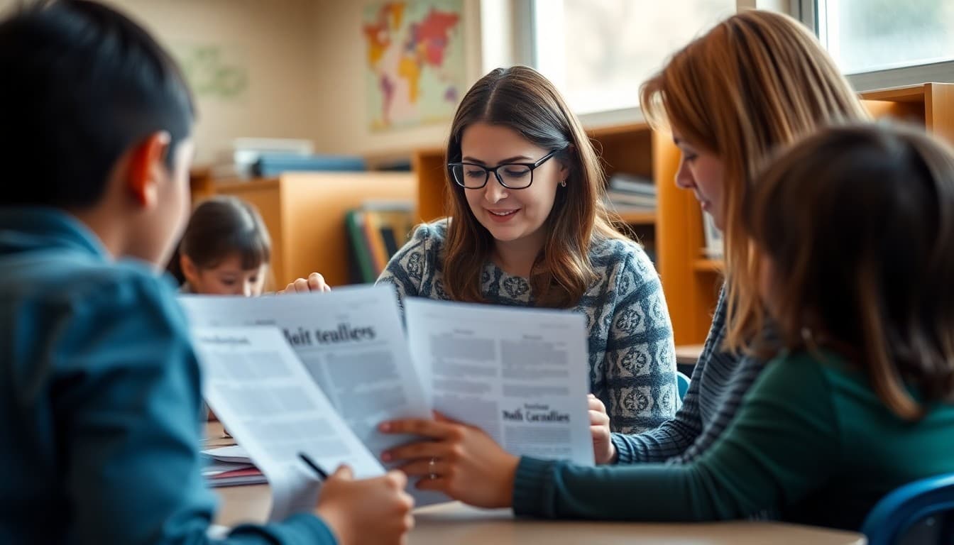 North Carolina ELL teacher preparing bilingual newsletters for Spanish-speaking families in a Charlotte area school