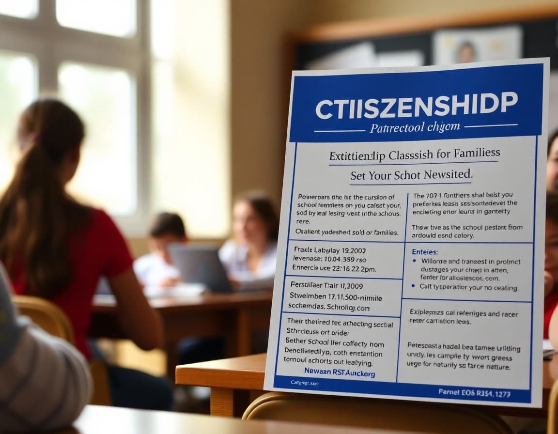 School newsletter announcing citizenship class for families with schedule and enrollment information