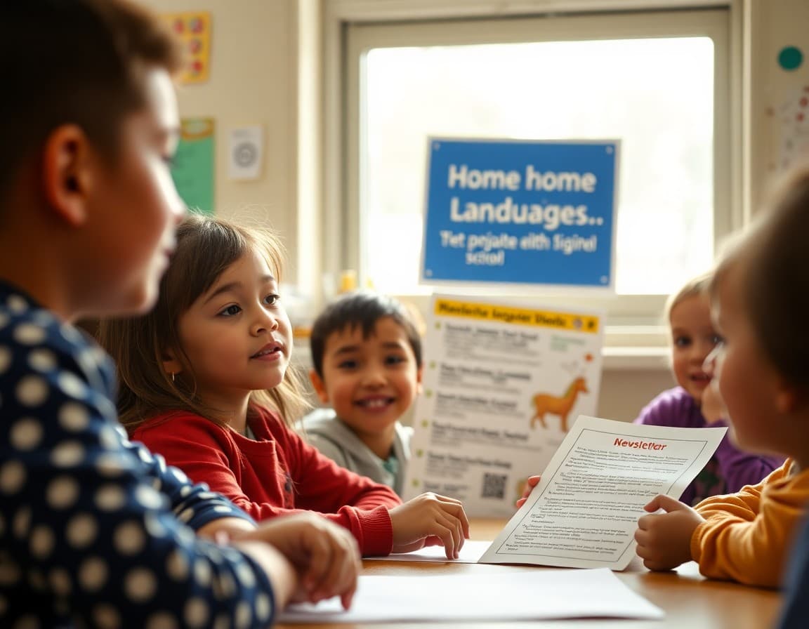Classroom newsletter encouraging home language use with bilingual development research context