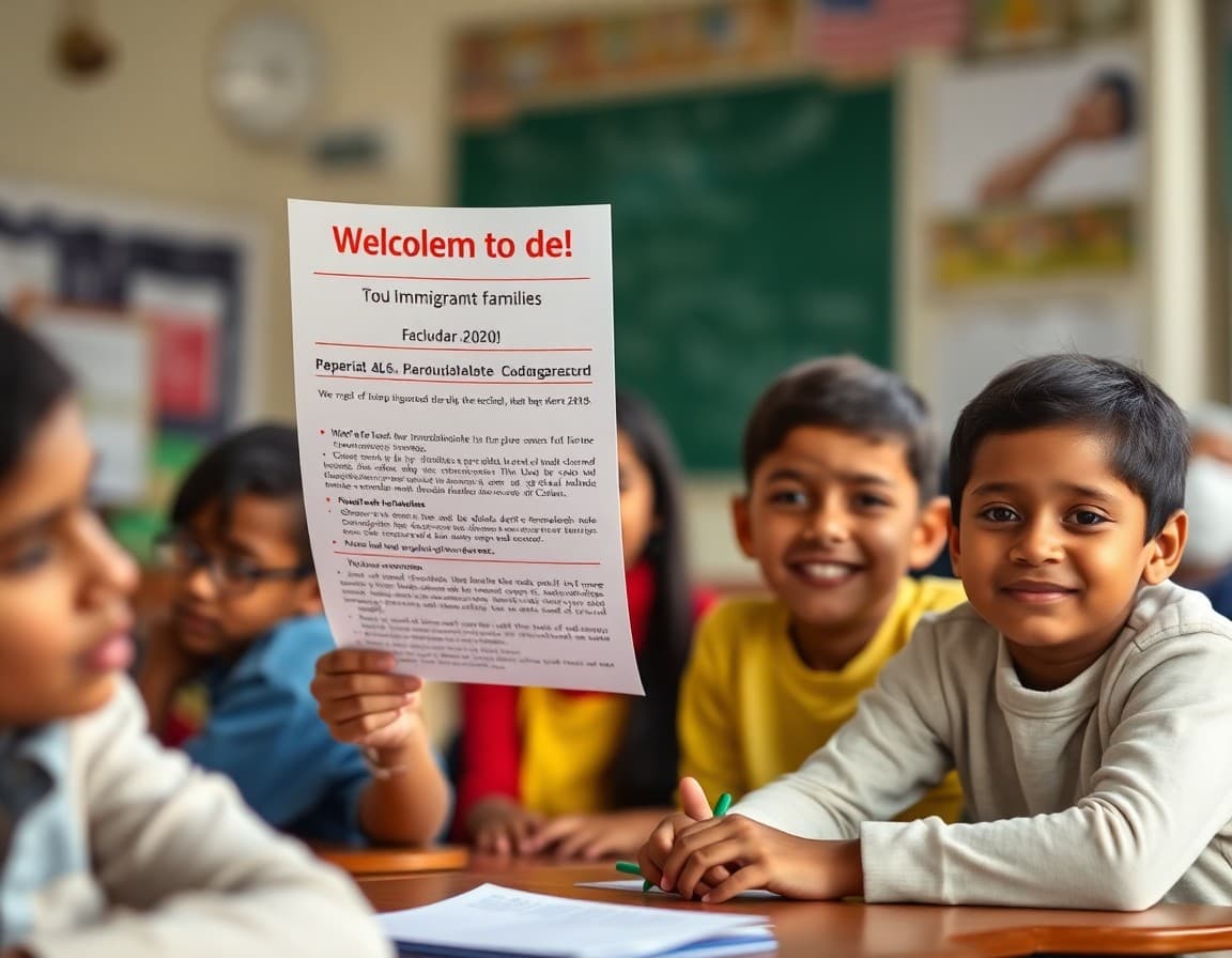Classroom newsletter for immigrant families showing translated content and welcome message