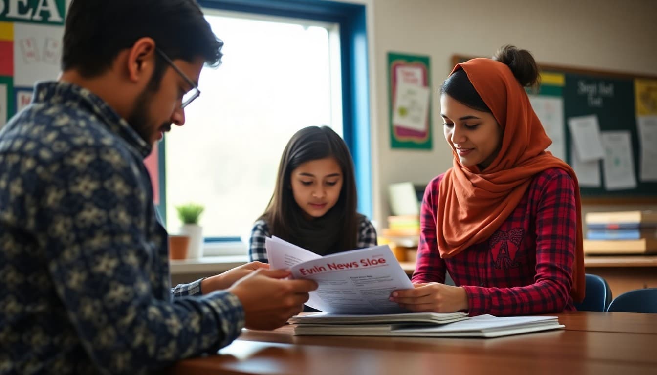 Vermont ELL teacher preparing multilingual newsletters for Nepali and Somali families in a Burlington school