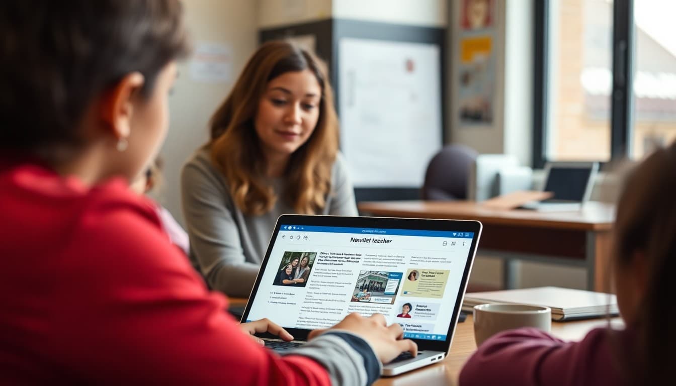 ELL teacher in Wyoming sending a bilingual newsletter to families on a laptop