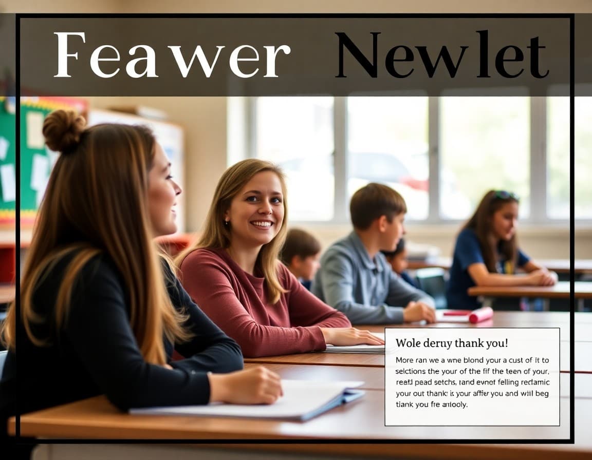 Teacher farewell newsletter template with personal reflection and family thank-you sections