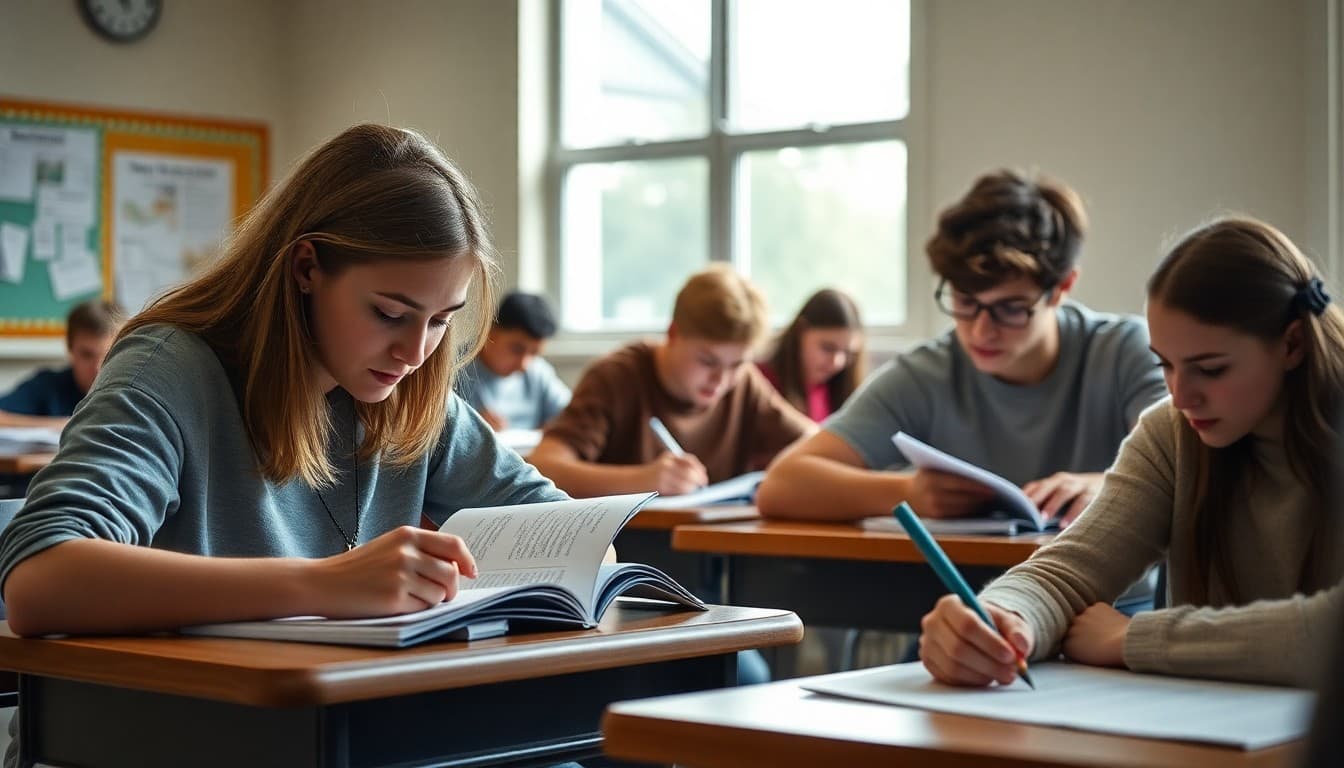 AP students working on rigorous coursework in a high school advanced placement class