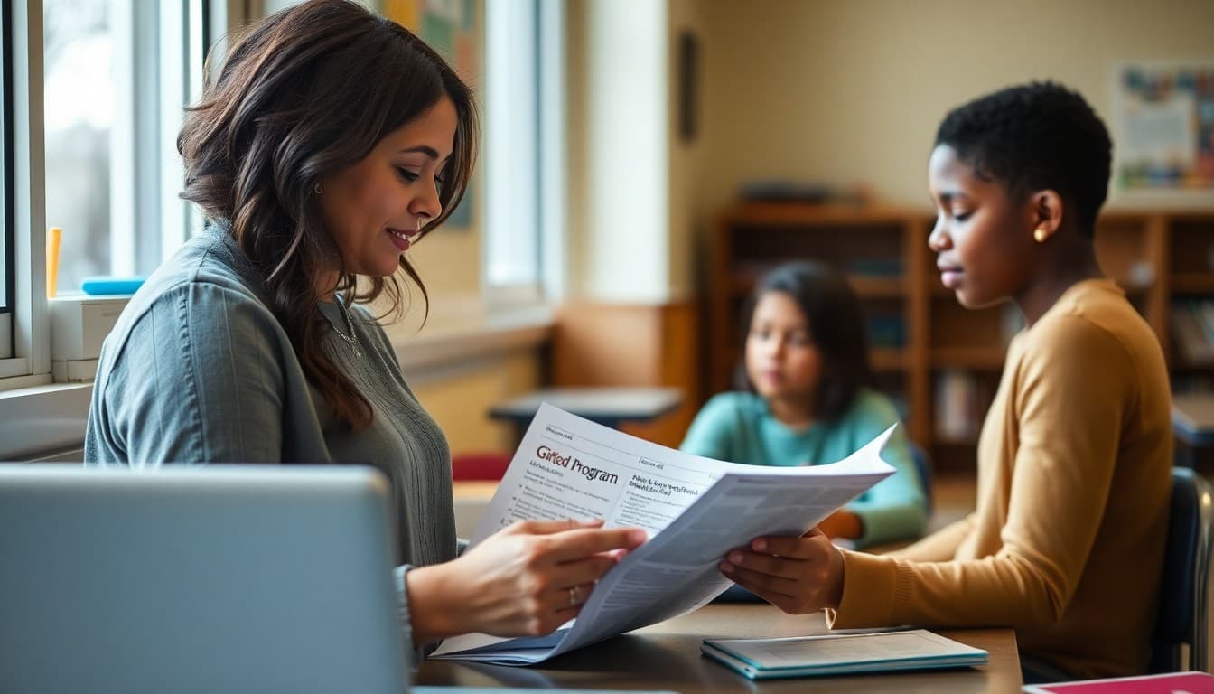 Connecticut gifted program coordinator preparing a newsletter at a school in Hartford