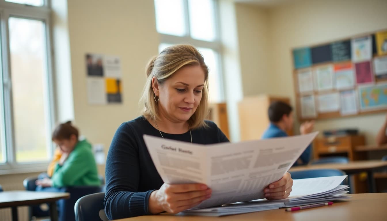 Delaware gifted program coordinator preparing a newsletter at a school in Wilmington