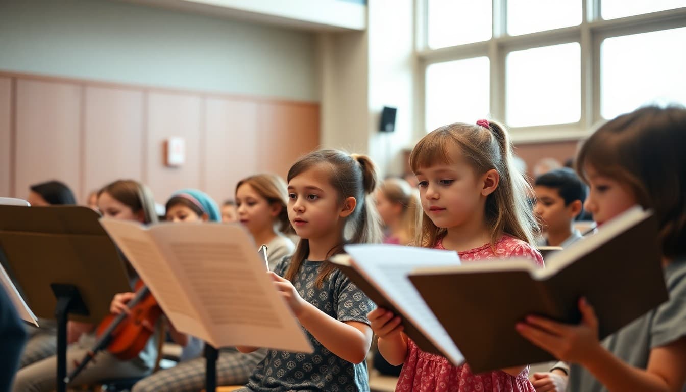 Gifted music students performing at an advanced recital event in a school concert hall