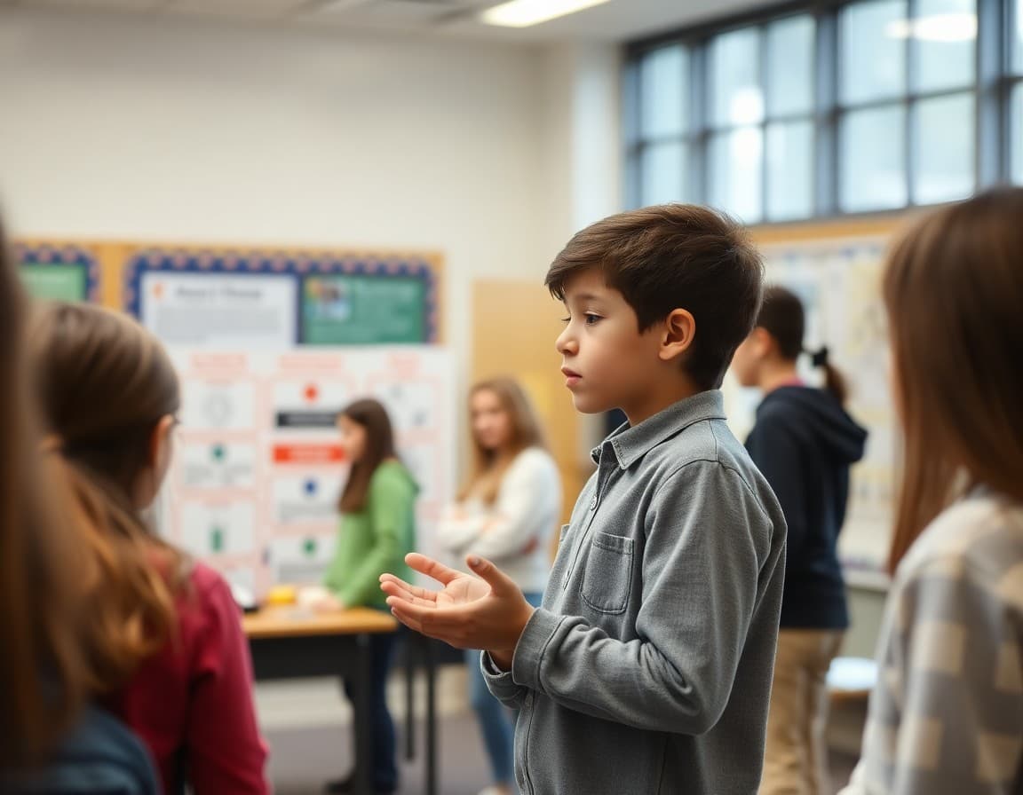 Student presenting original science investigation results at a regional science fair