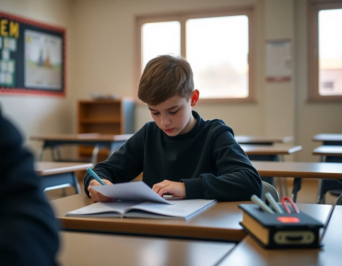 Student completing a gifted assessment in a quiet school testing room