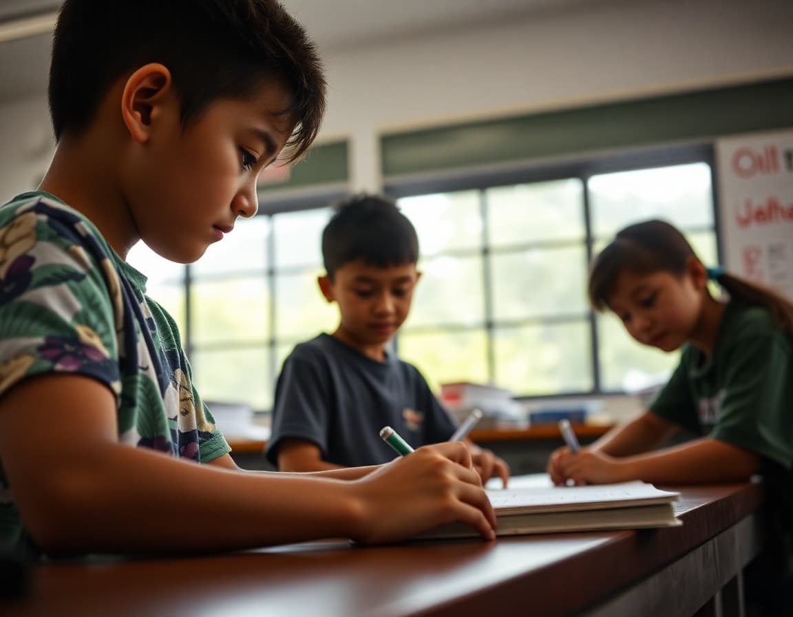 Hawaii gifted students working on an academic enrichment challenge