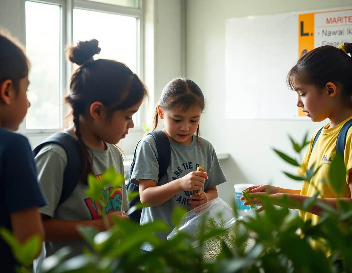 Hawaii gifted students collaborating on an environmental science project near their school