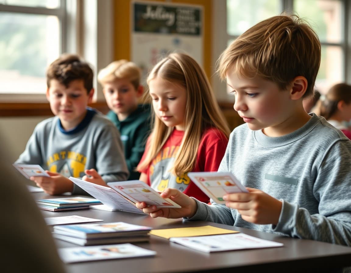 Kentucky gifted students at an academic team competition practicing with flashcards and materials