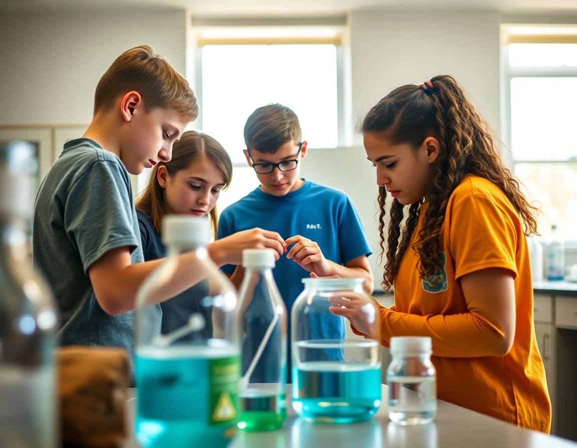 Louisiana gifted students collaborating on an advanced science project in a school laboratory