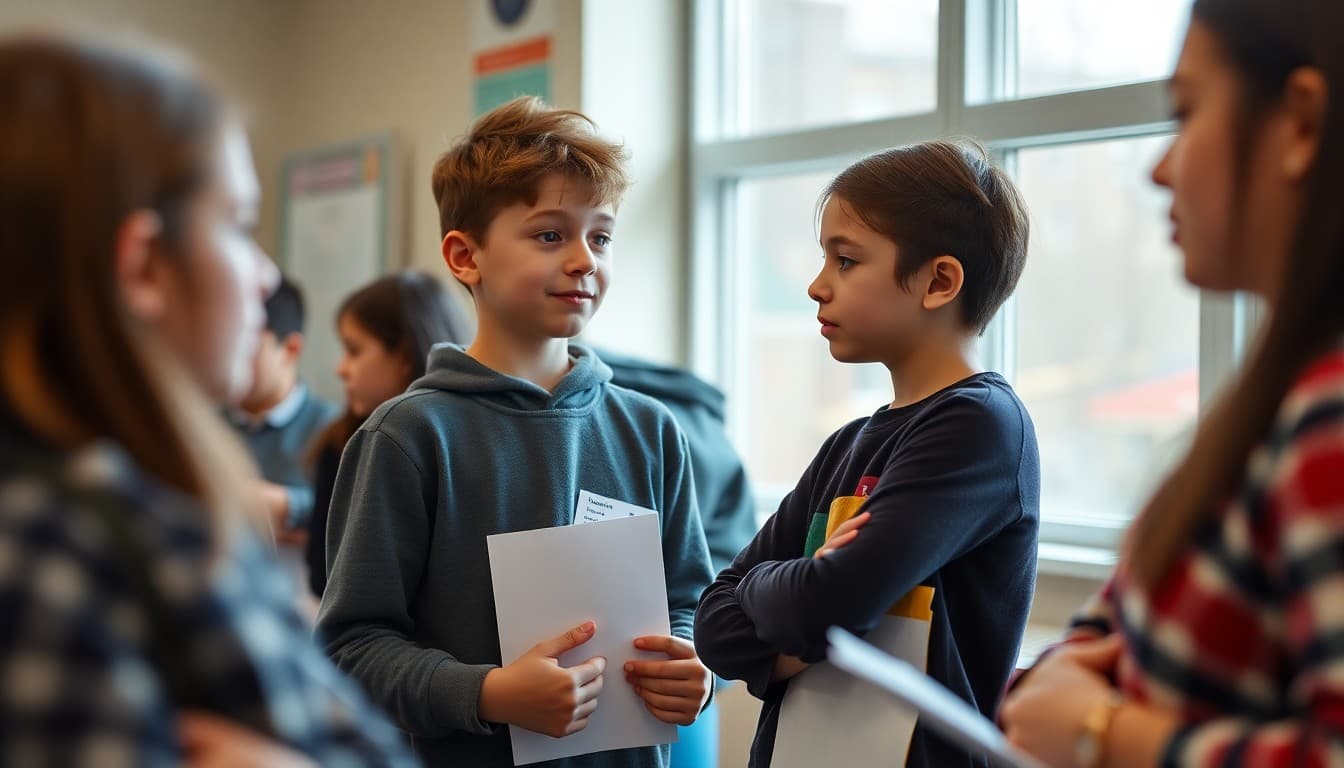 Gifted students presenting competition projects at a regional academic competition event in March