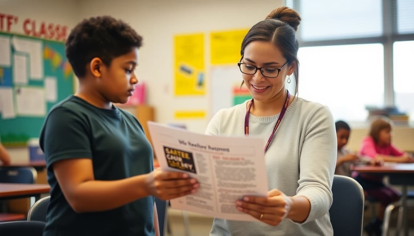 Maryland gifted program coordinator preparing a newsletter at a school in Baltimore
