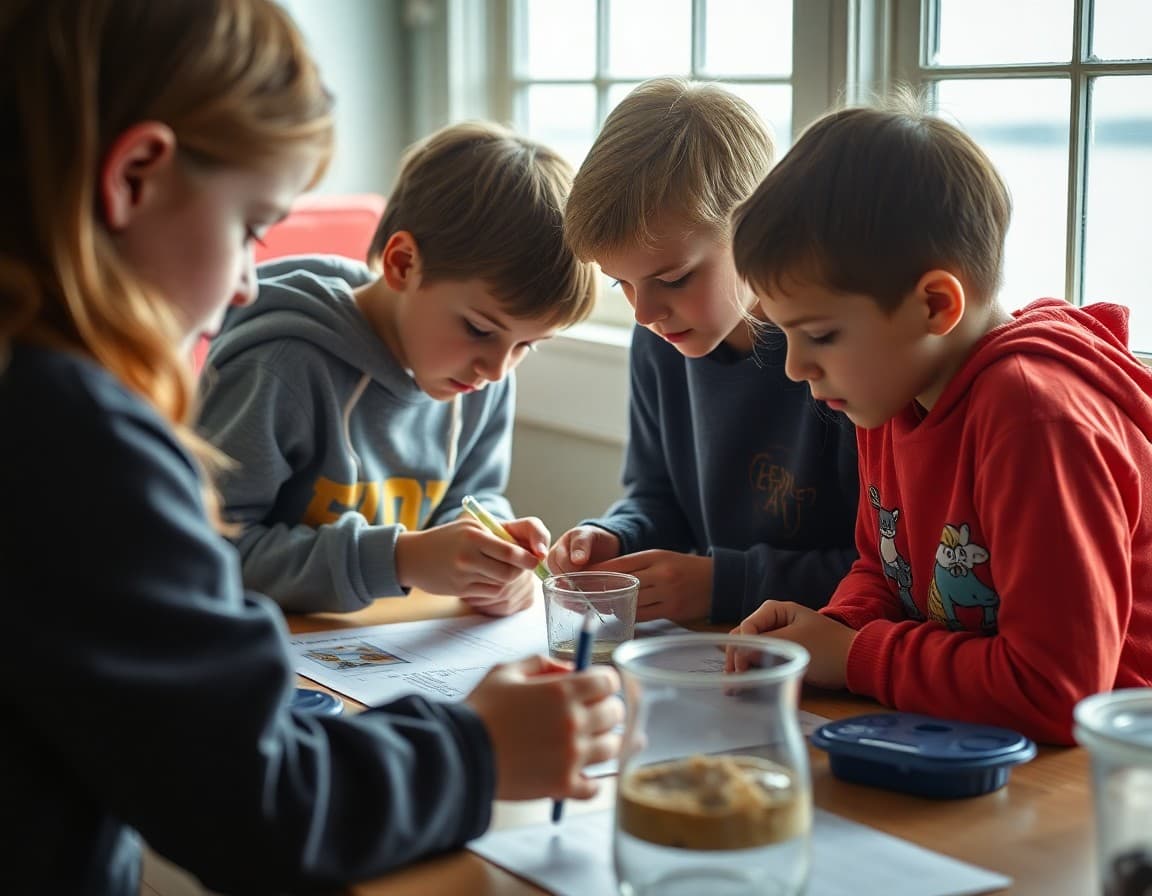 Maine gifted students working on a marine science research project near their coastal school