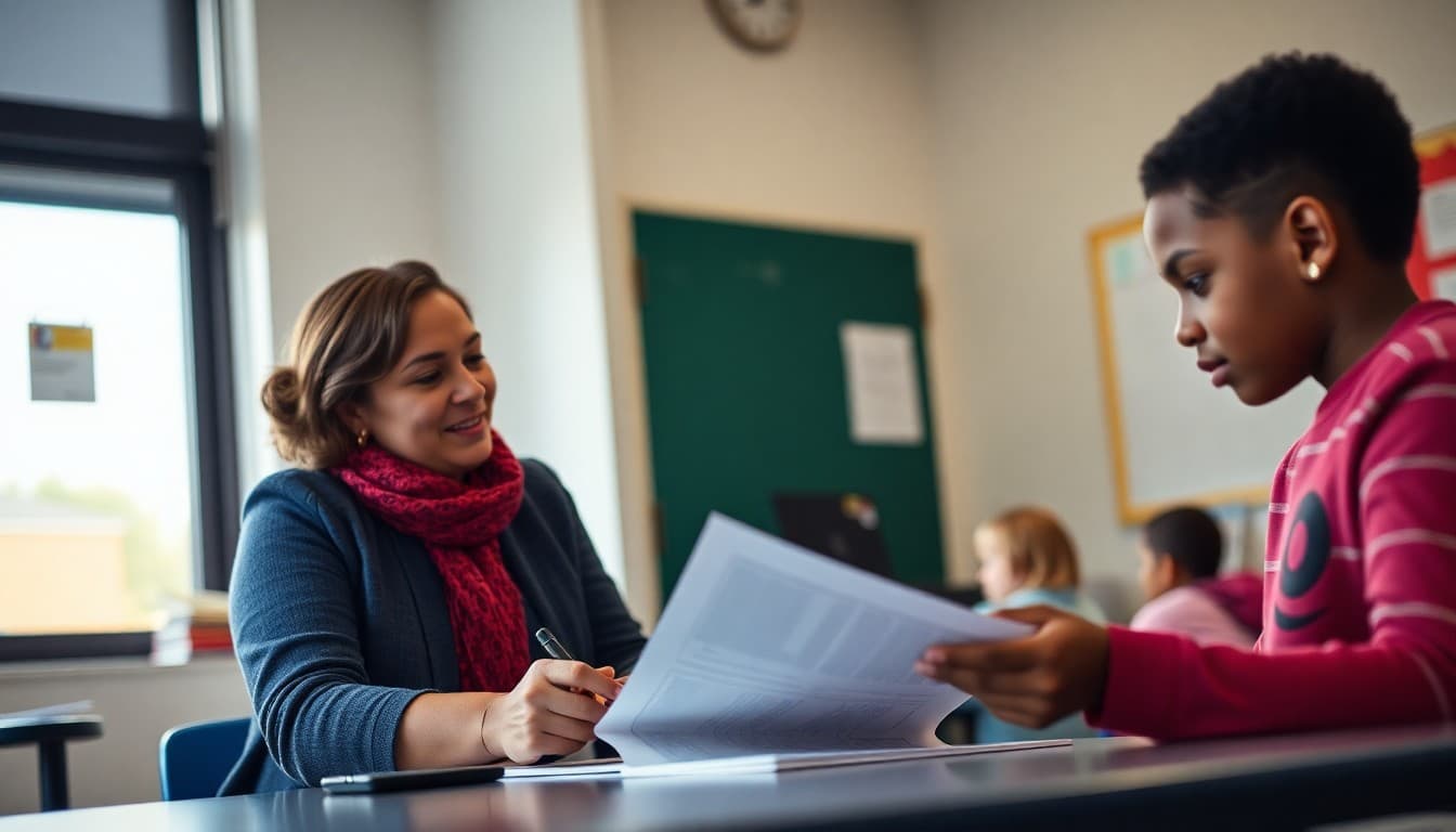 Michigan gifted program coordinator preparing a newsletter at a school in Detroit