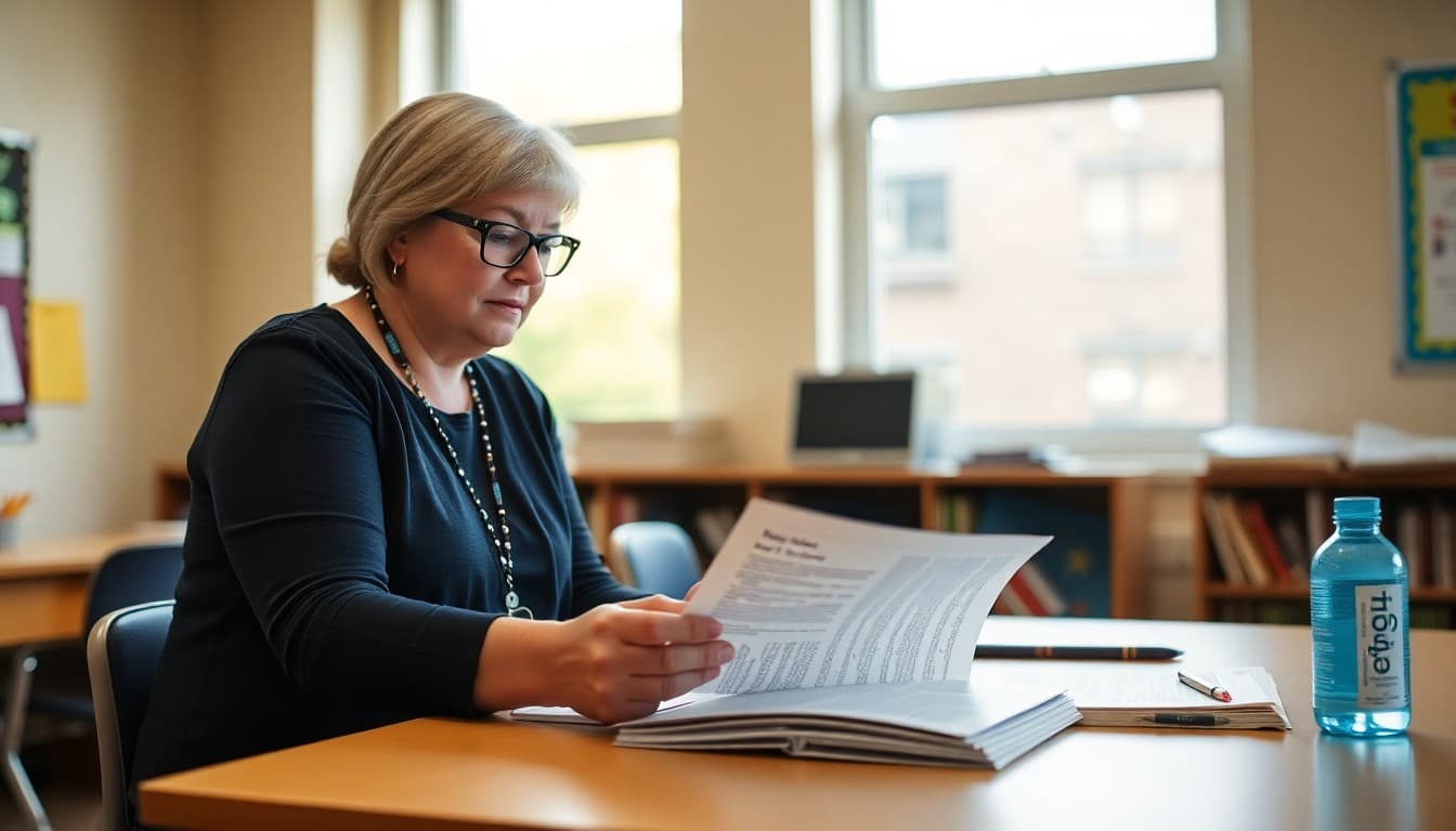 Minnesota gifted program coordinator preparing a newsletter at a school in Minneapolis