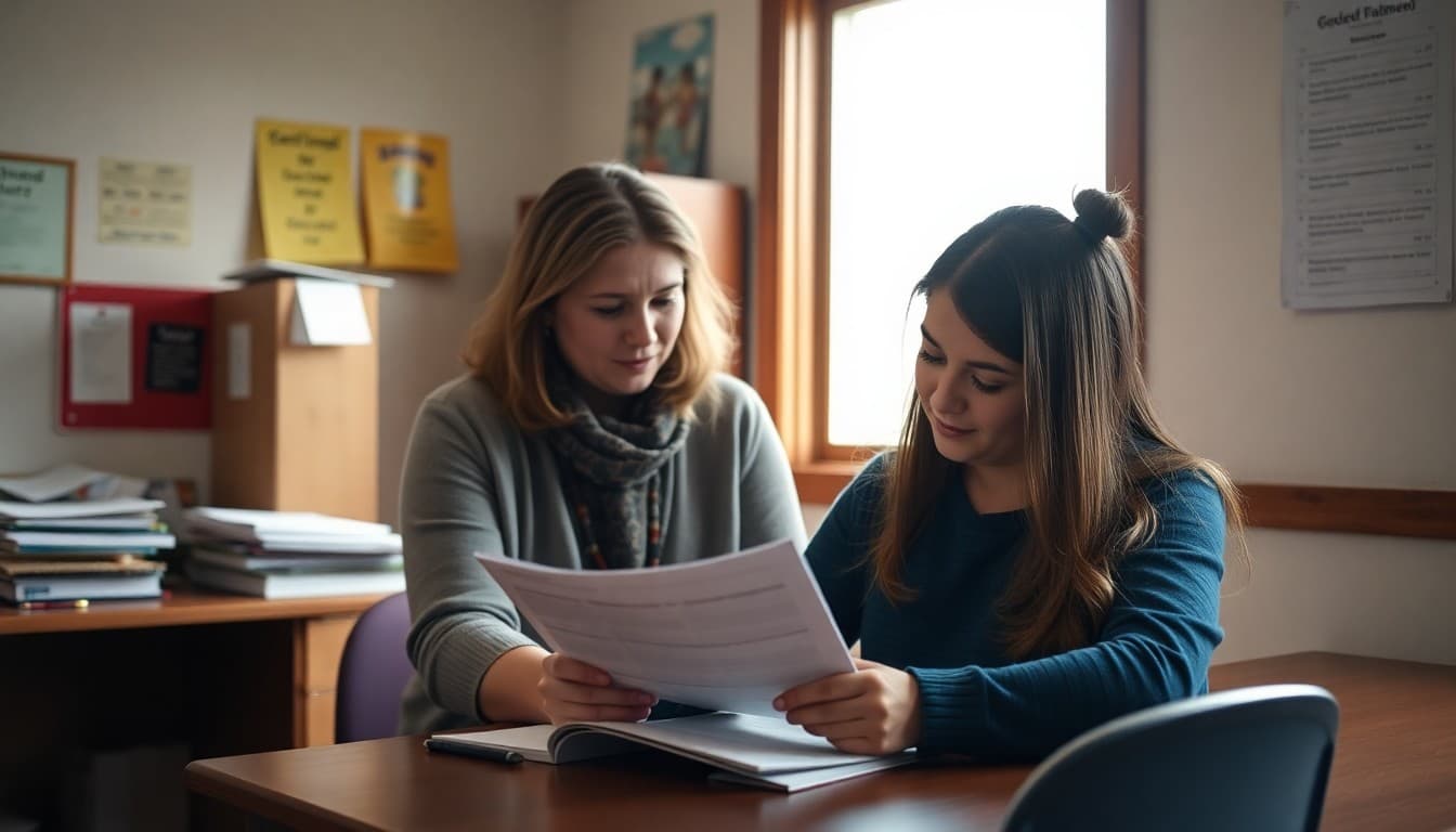 Montana gifted program coordinator writing advanced learner newsletter at a rural school office