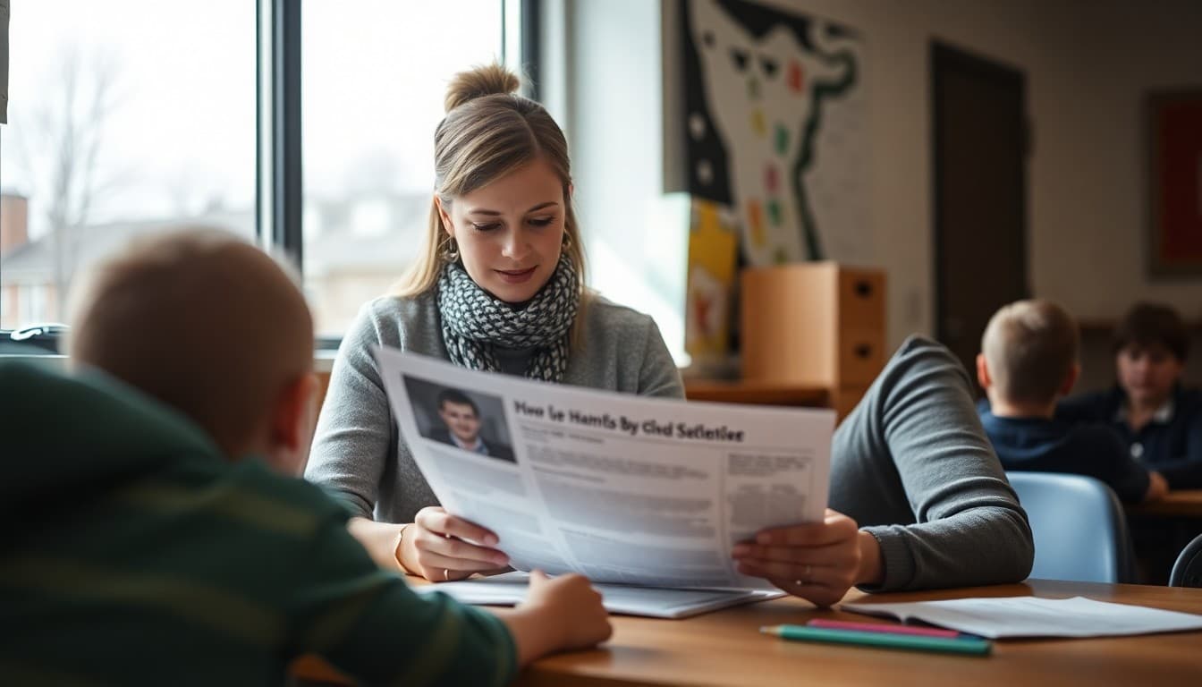 North Dakota gifted program coordinator preparing a newsletter at a school in Fargo