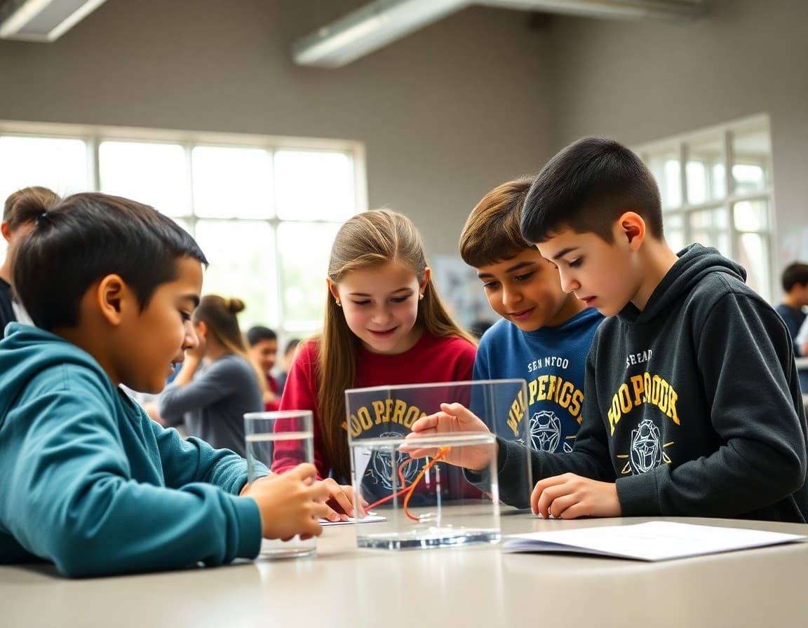 New Jersey gifted students at a Science Olympiad invitational solving a challenge together