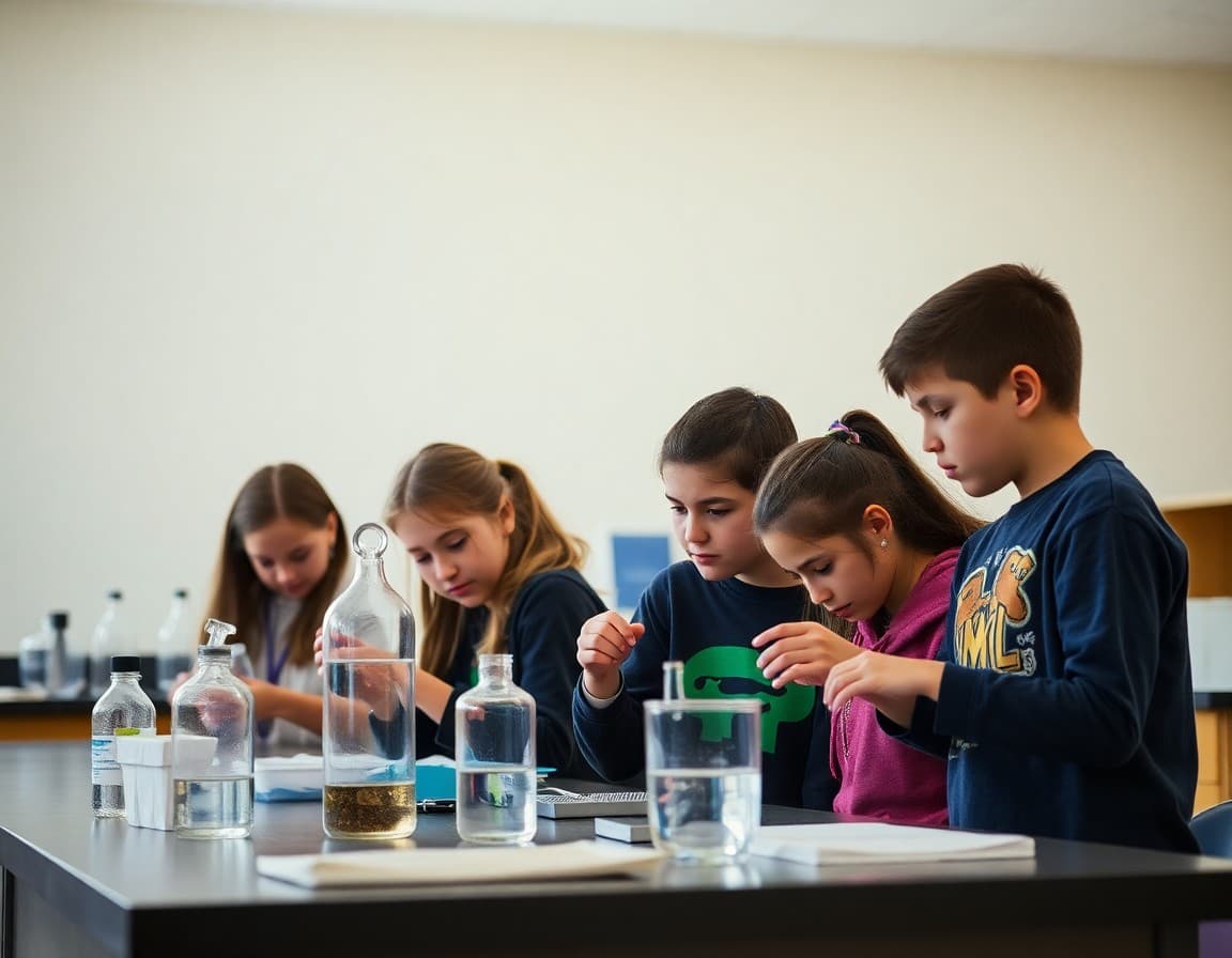 New Mexico gifted students working on a research project in a school science lab setting