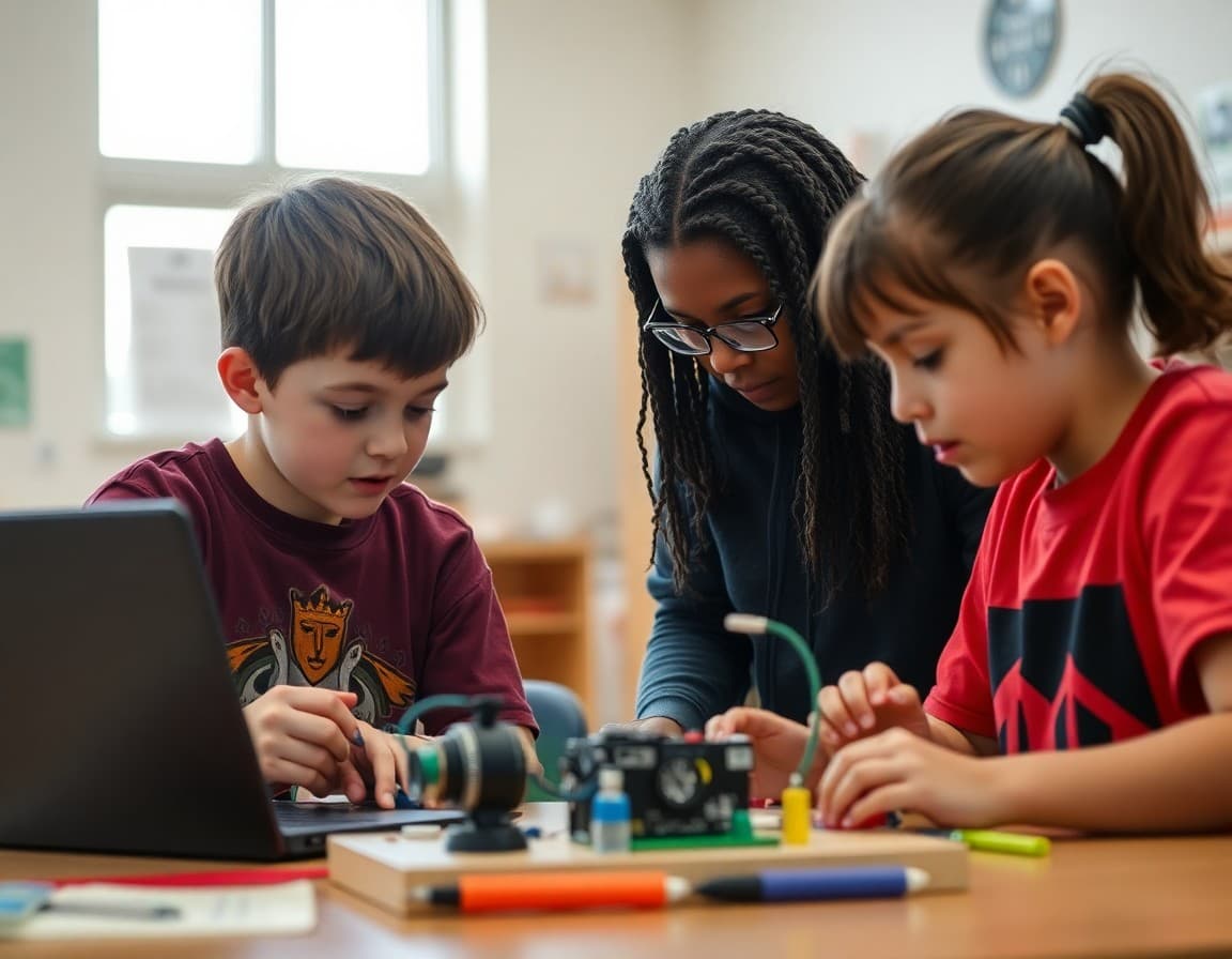 Oklahoma gifted students working on a competitive STEM project in a school makerspace
