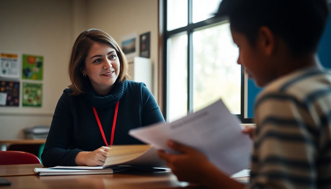 Oregon gifted program coordinator preparing a newsletter at a school in Portland
