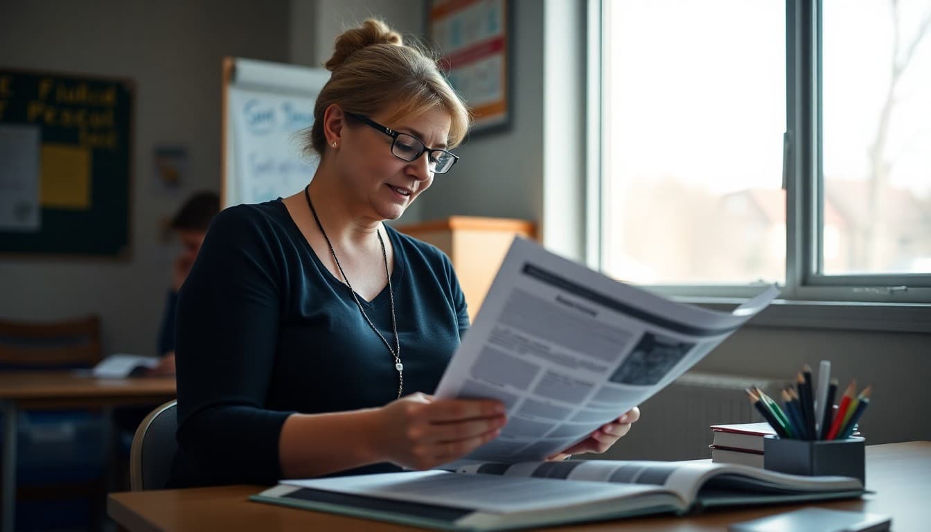 South Dakota gifted program coordinator preparing a newsletter at a school in Sioux Falls