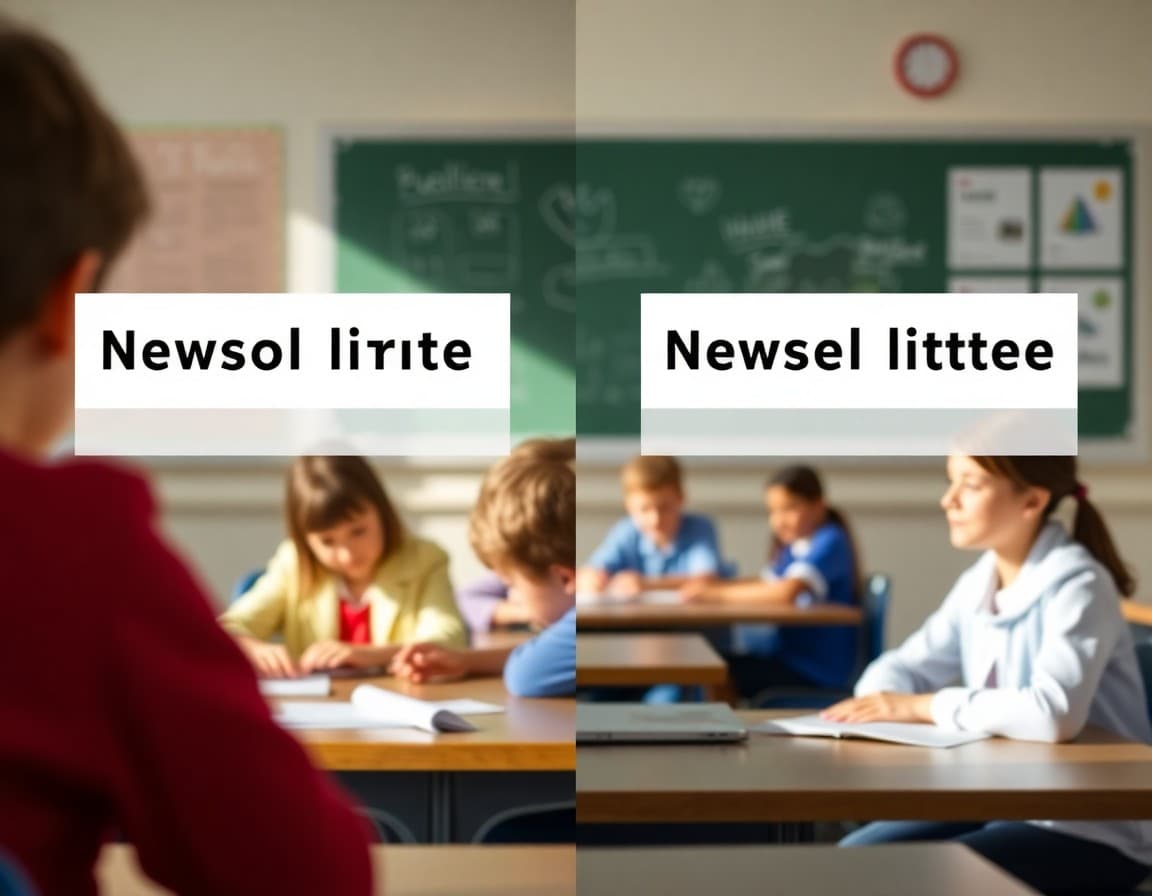 Split screen showing two school newsletter subject line options being compared