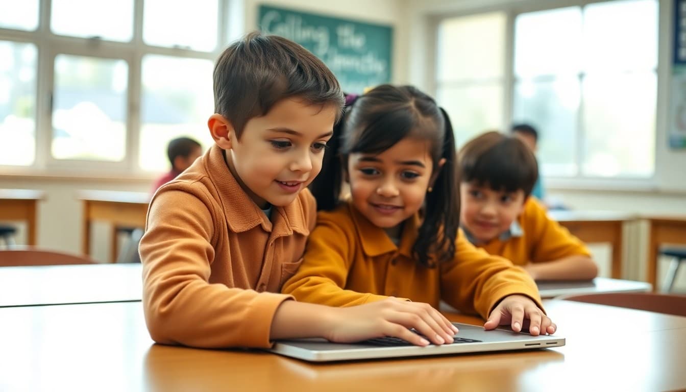 School comparing two newsletter version performance with analytics on laptop