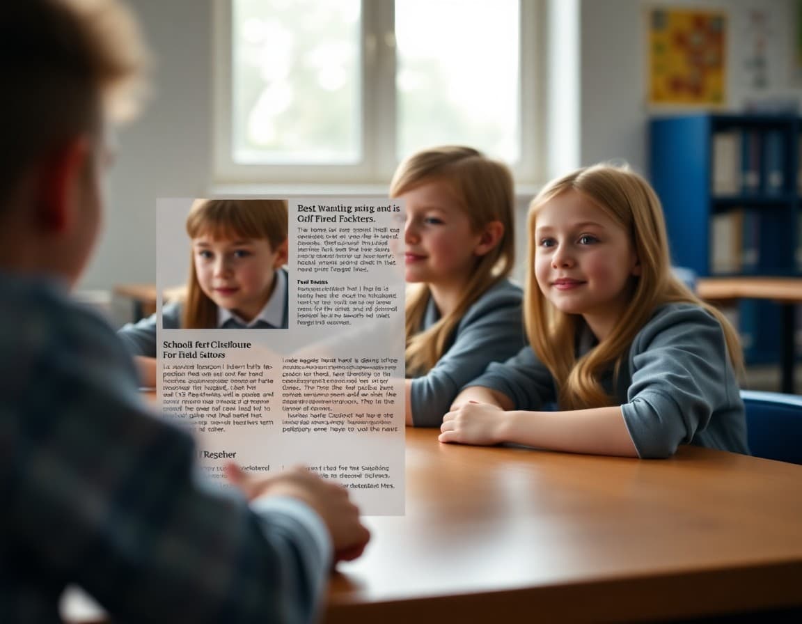 School newsletter design showing balanced layout with photos and readable text sections