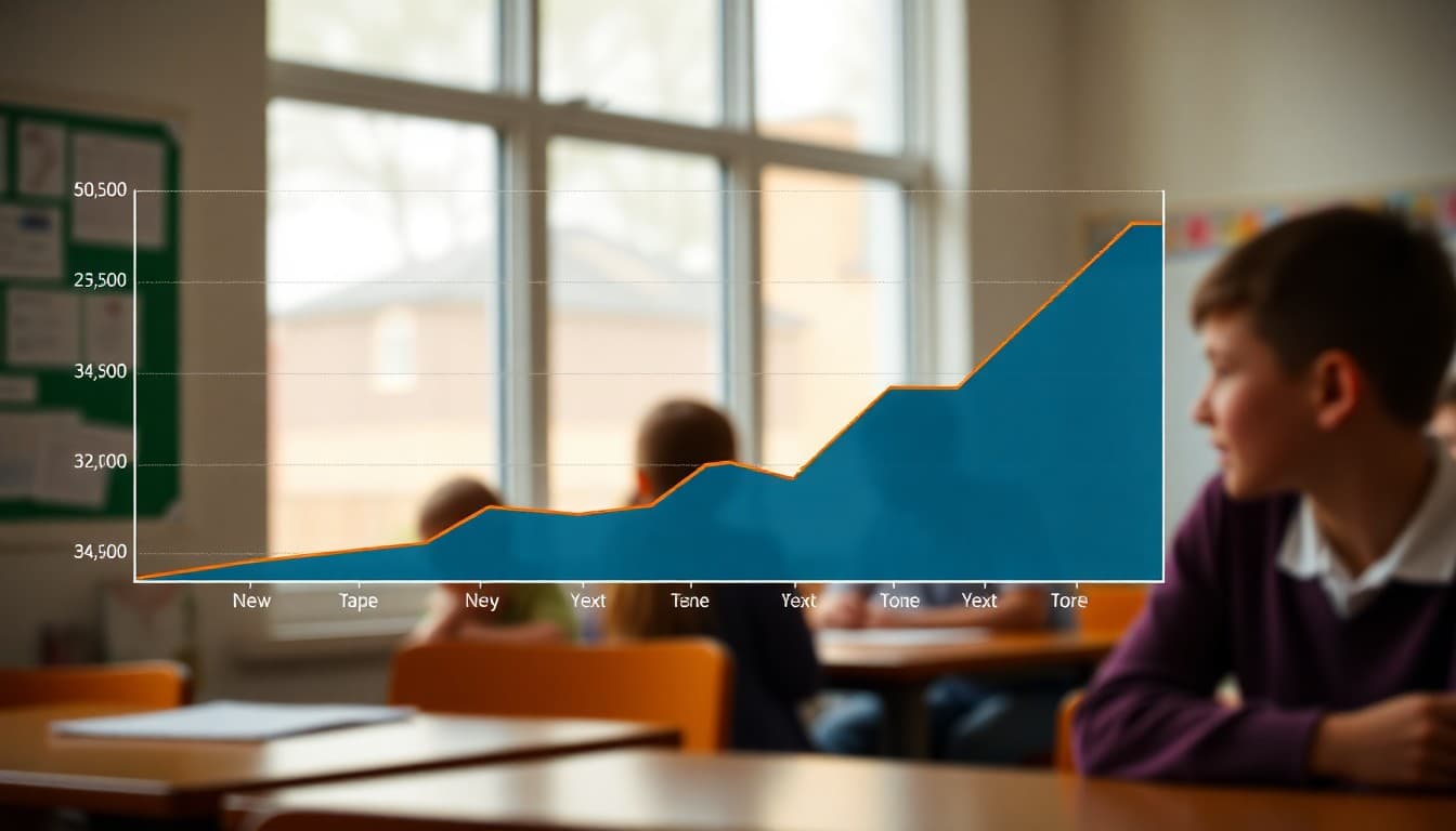 Graph showing school newsletter open rate improving over time with key strategy milestones marked