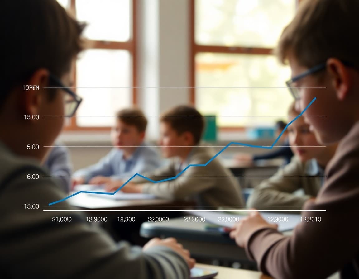 School newsletter analytics chart showing open rate and click rate trends over time