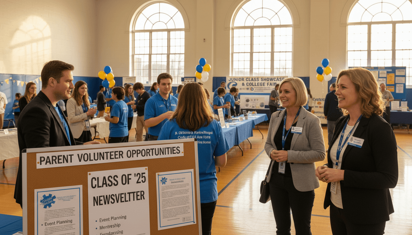 Parent volunteers at an eleventh grade school event organized through a class newsletter