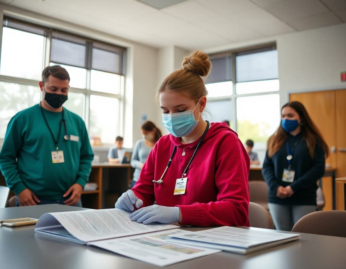 High school healthcare cte newsletter showing project requirements, safety guidelines, and career pathway information