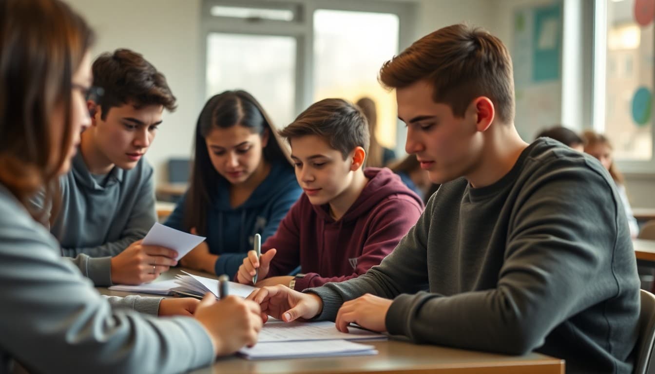 High school students calculating monthly housing costs including rent and utilities in a finance class