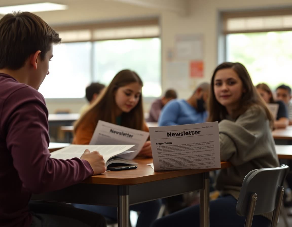 High school rhetorical analysis newsletter showing ethos pathos logos framework and essay structure for families
