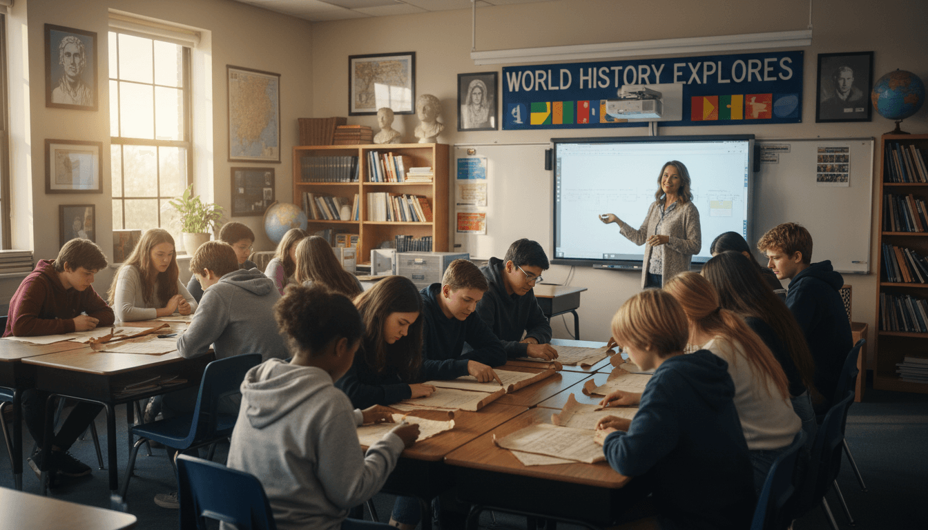 10th grade students analyzing historical documents in a World History classroom