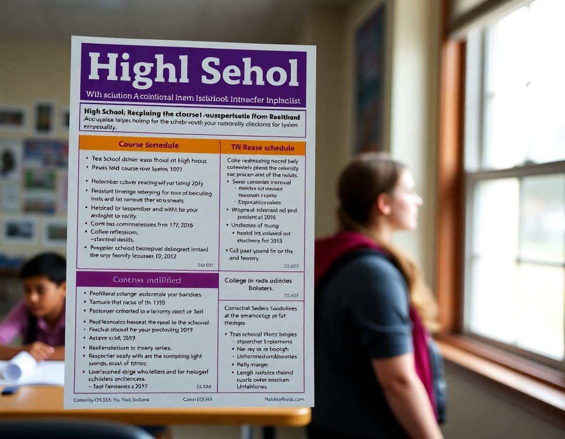 High school newsletter showing course updates, TNReady schedule, and college readiness deadlines for TN families