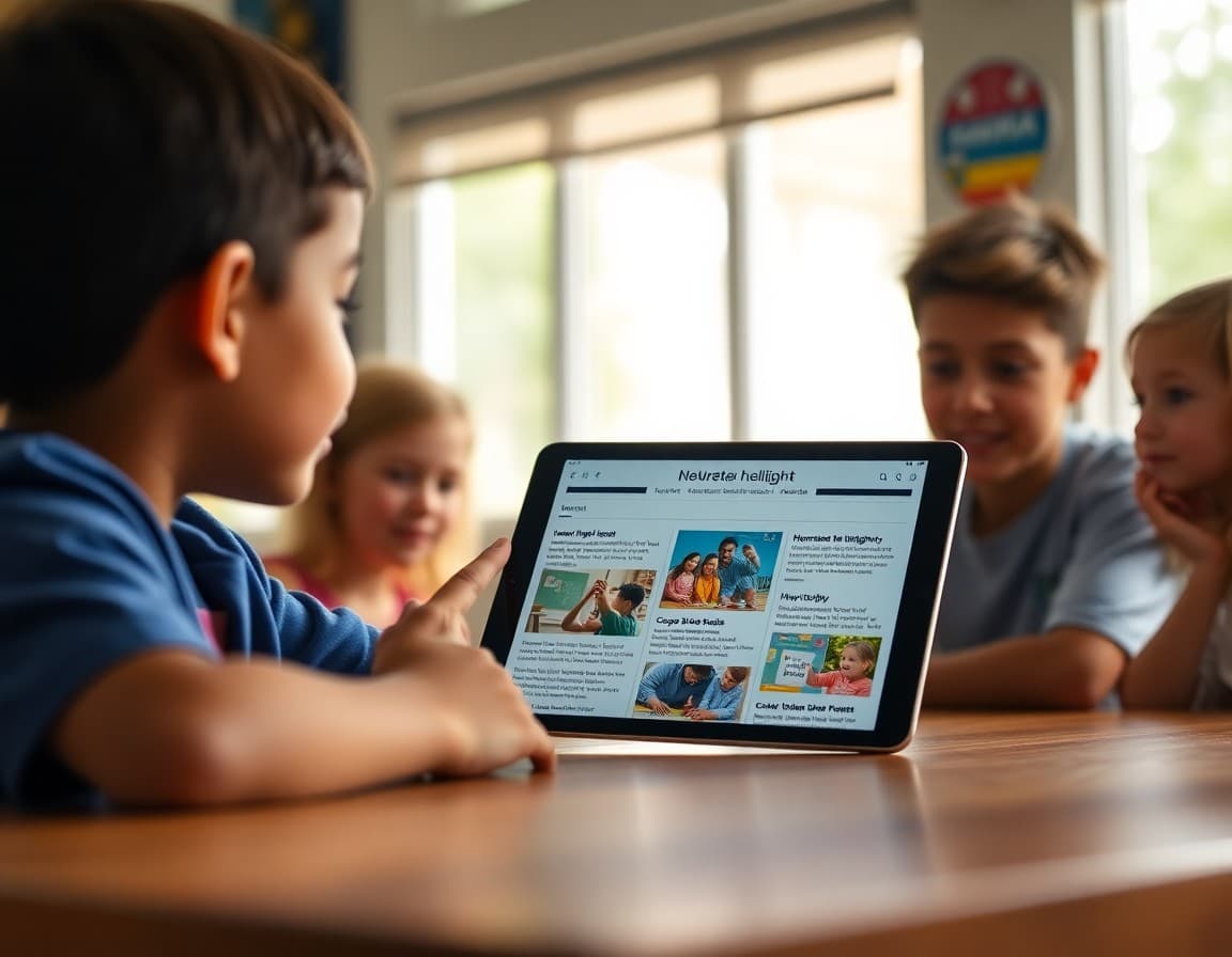 Florida homeschool newsletter on a tablet showing learning highlights and co-op class updates