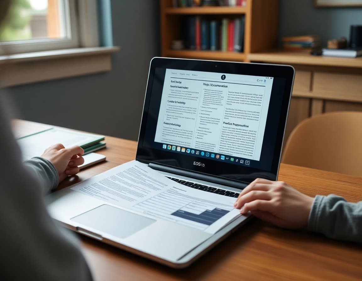 Rhode Island homeschool newsletter on a laptop showing subject documentation and portfolio preparation notes