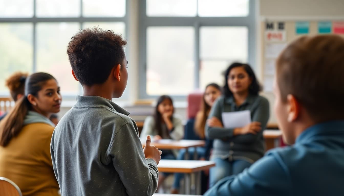 Student presenting a competency demonstration to a teacher panel in a mastery learning school