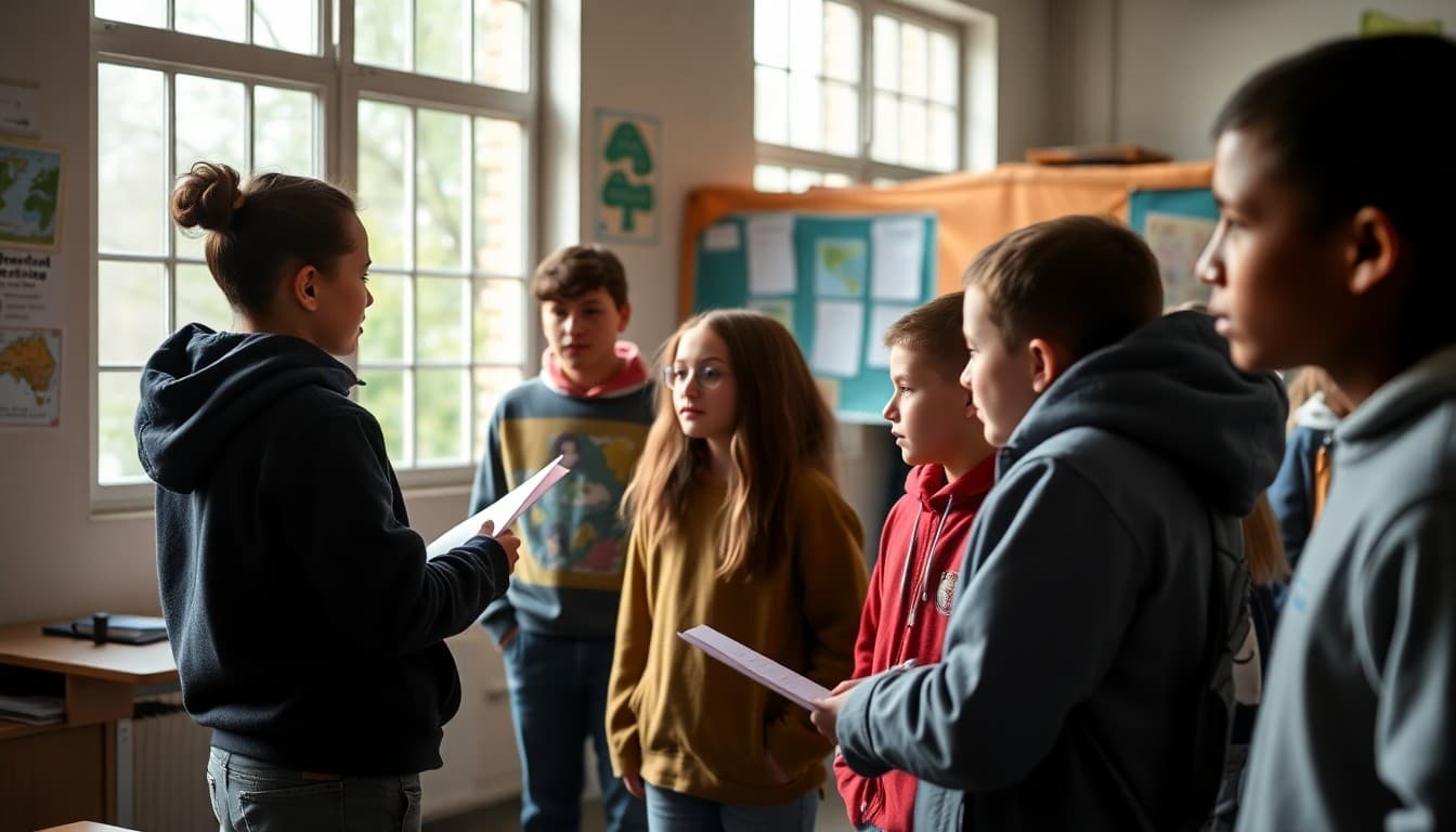Students presenting a project in an expeditionary learning school community setting
